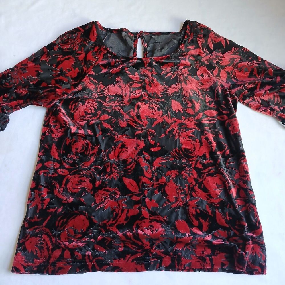 Velvet‎ Burnout Top Womens Medium Red Black Whimsigoth Dark Romantic Grunge
